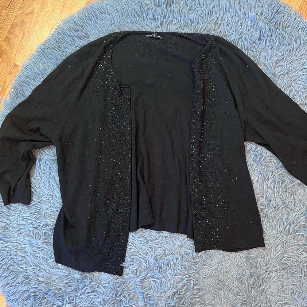 Eileen Fisher Black Merino Wool Beaded Cardigan Size 1X